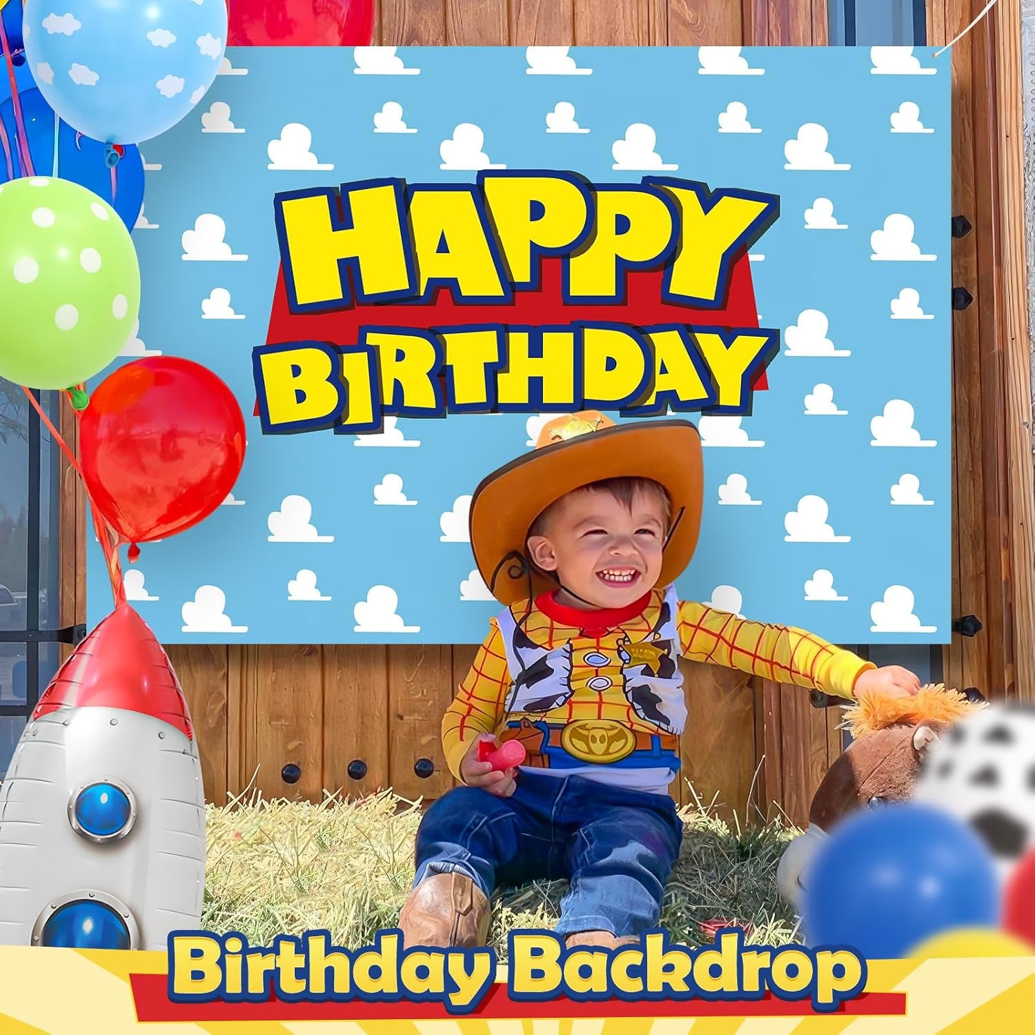 154Pcs Toy Inspired Story Birthday Party Decorations Supplies for Kids Teen, Balloon Arch with Backdrop Tablecloth Cow Print Balloons Star Rocket, Cartoon Game Girls Boys Birthday Party Decor