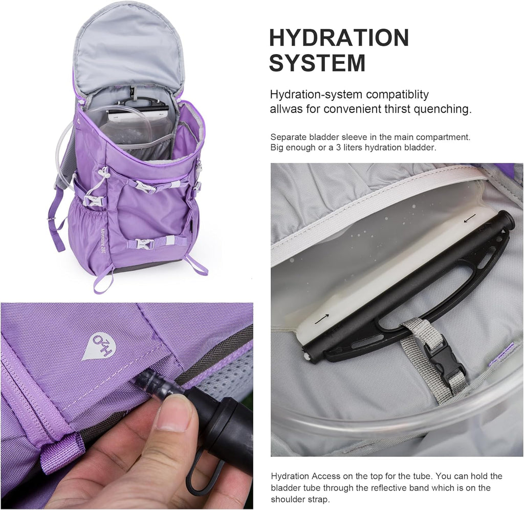 Small Hiking Backpack 28L Travel Daypack Lightweight for Women for Outdoor Camping, 20.5×12.2×6.3 In，Purple