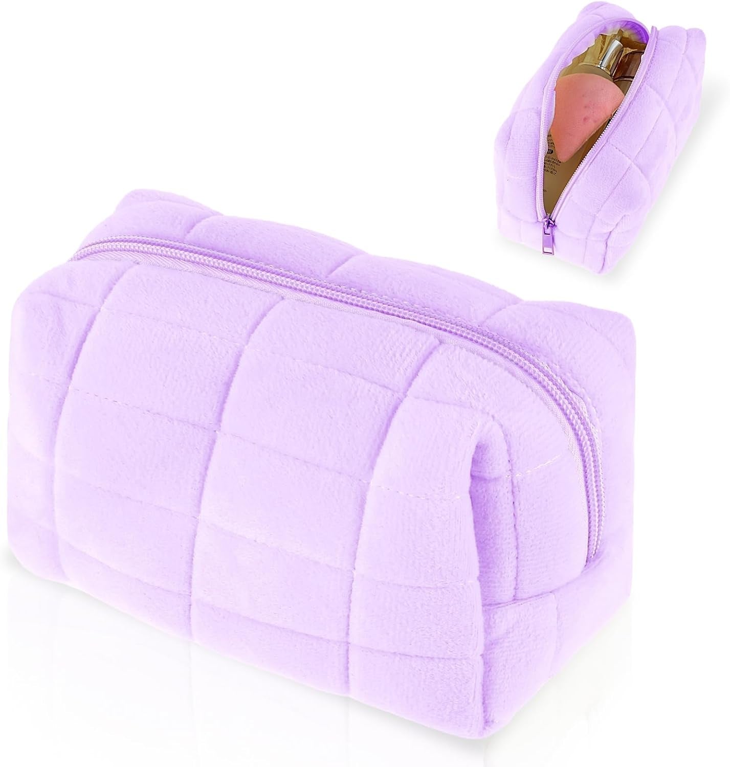 Makeup Bag Soft Pouch Pencil Case Aesthetic Cosmetic Pouch Bathroom Shower Fuzzy Plush Toiletry Organizer Make up Organize Accessories Travel Bag Y2K Purse Containers Women (Purple)