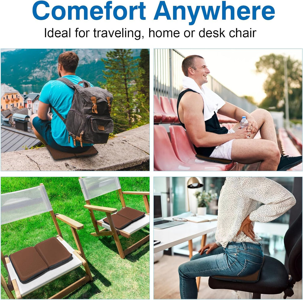 Gel Seat Cushion Portable Massage Travel Cushions, 16.5" X 12" Thick Foldable Seat Cushion for Car Office Chair Wheelchair Hip, Coccyx, Sciatica, Pressure Sores