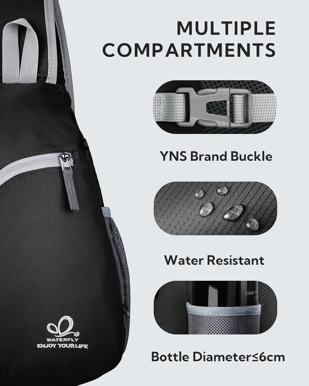 Crossbody Sling Bag Small Water Resistant Backpack Lightweight Shoulder Chest Daypack for Men Women Hiking Travel