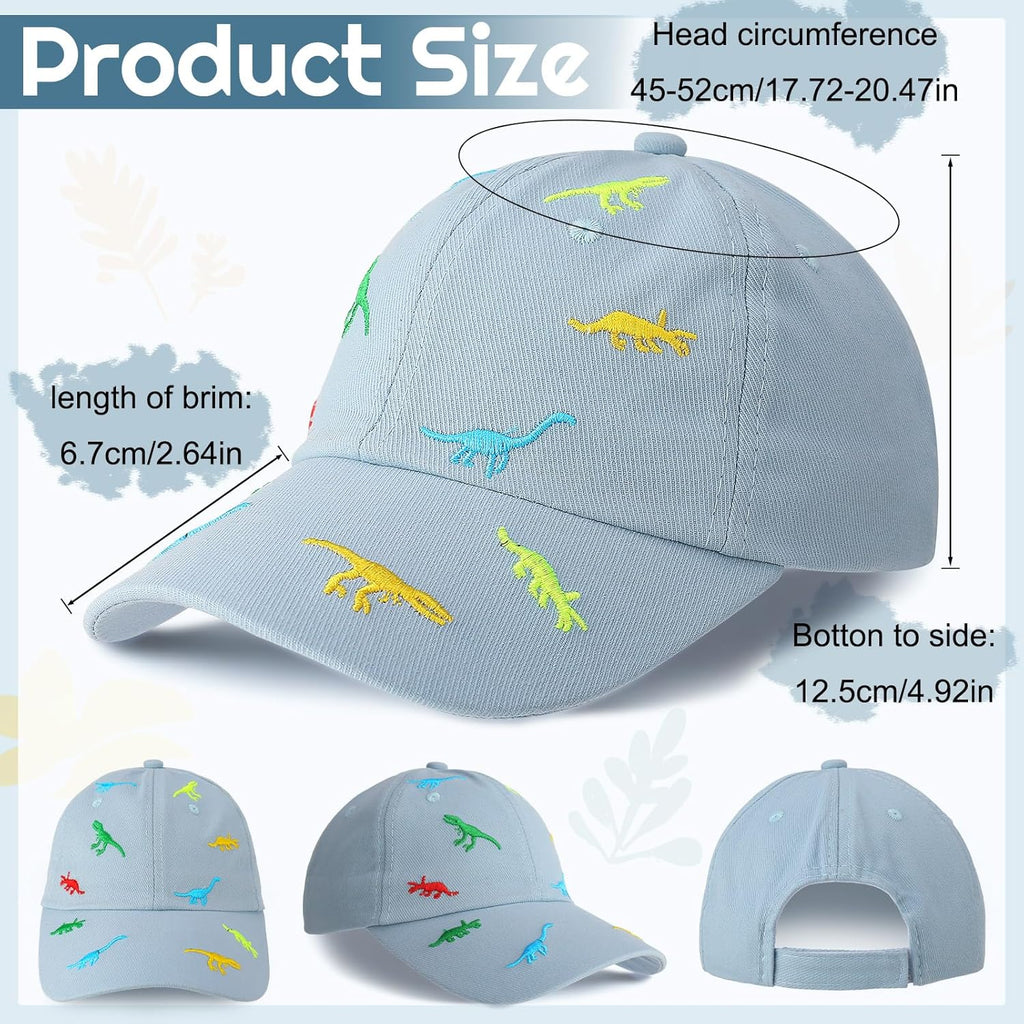 2Pcs Kids Summer Baseball Cap, Dino Baseball Cap, Sun Hat for Boys, Golf Baseball Sports Cap, for 2-5 Years Boy Girl Baby White, Blue