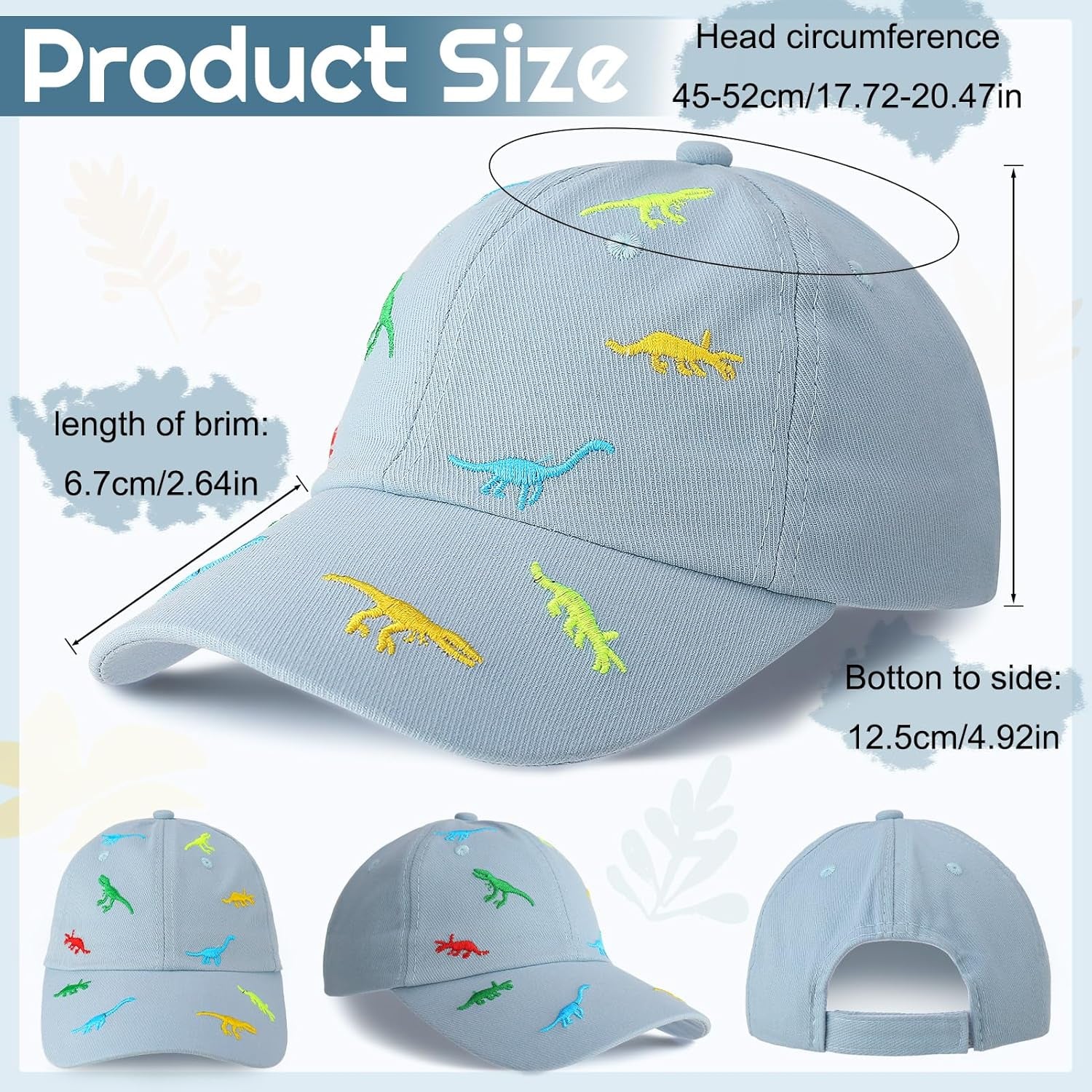 2Pcs Kids Summer Baseball Cap, Dino Baseball Cap, Sun Hat for Boys, Golf Baseball Sports Cap, for 2-5 Years Boy Girl Baby White, Blue