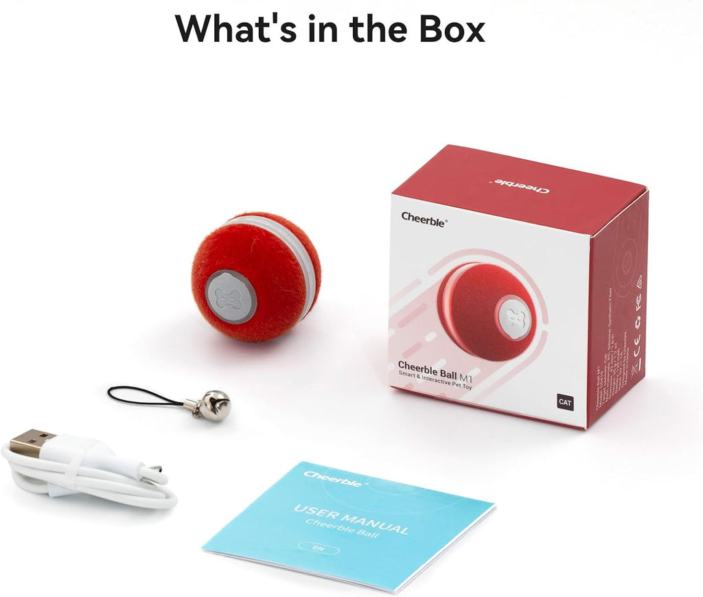 Interactive Cat Ball Toy, Electric Self Rolling Ball for Indoor Cat Kitten, 3 Modes with LED Lights, Red