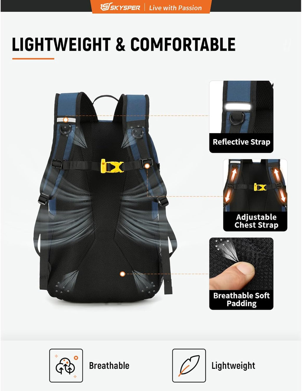 Hiking Backpack 30L Lightweight Travel Backpack Hiking Day Pack for Men Women(Blue)