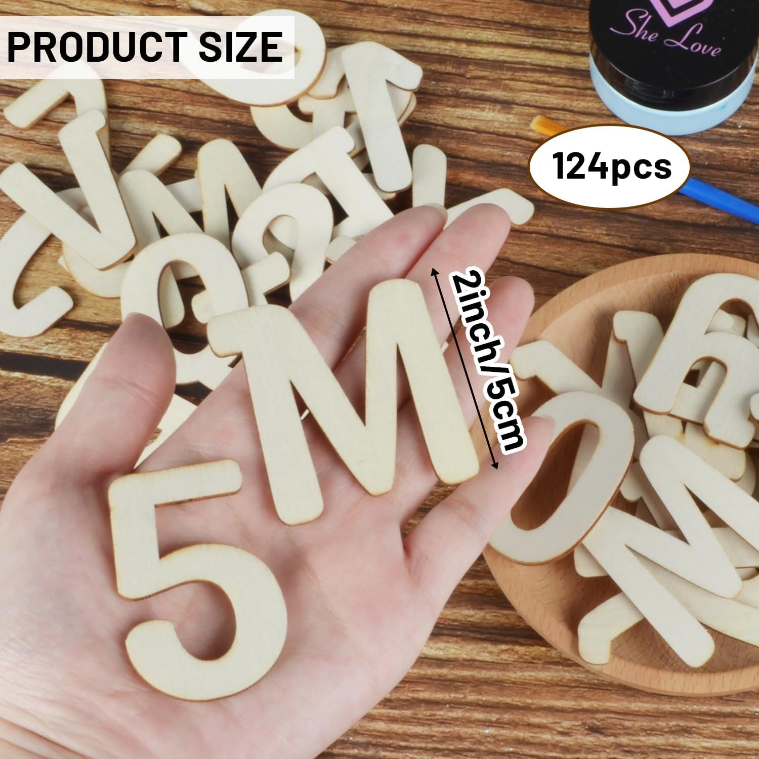 124Pcs Wooden Letters for Crafts 5Cm Unfinished 2 Inch Capital Wooden Alphabet Letters Numbers Small Wood Letter for Children'S Names DIY Painting Arts Kids Spelling Learning Wall Embellishment Decor