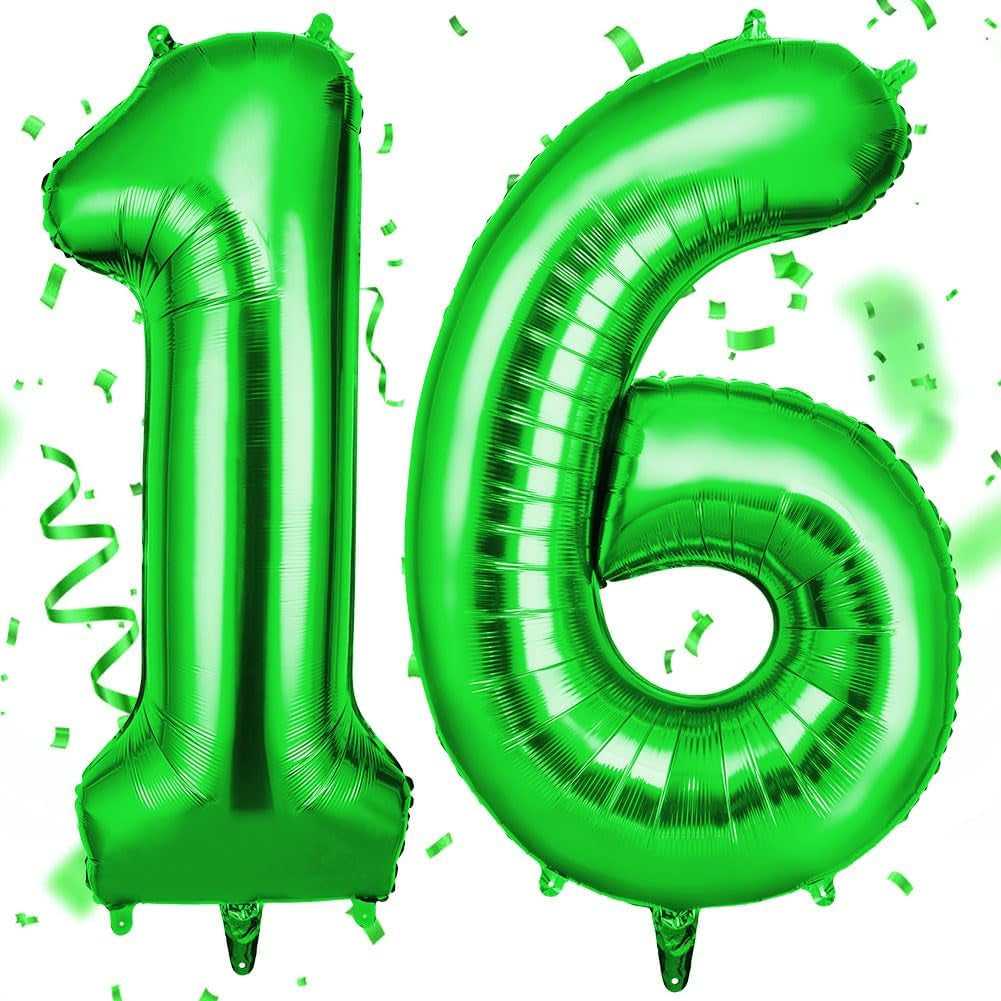 Helium Balloons - 40 Inch Number Balloons with Large Numbers - Birthday & Wedding Party Decorations (Green)