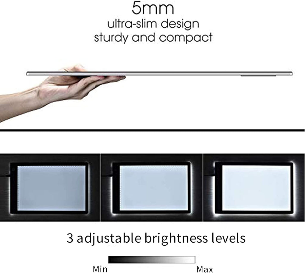 Light Box Drawing A4,Tracing Board with Brightness Adjustable for Artists, Animation Drawing, Sketching, Animation, X-Ray Viewing (Black)