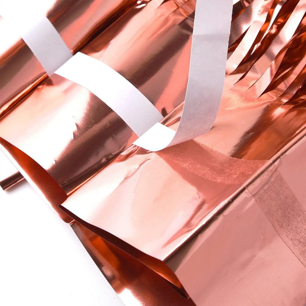 2Pcs 1M X 2.5M Rose Gold Tinsel Foil Fringe Curtains Streamers Backdrop for Birthday Graduation Engagement Bridal Shower Bachelorette Baby Shower Holiday Party Decorations