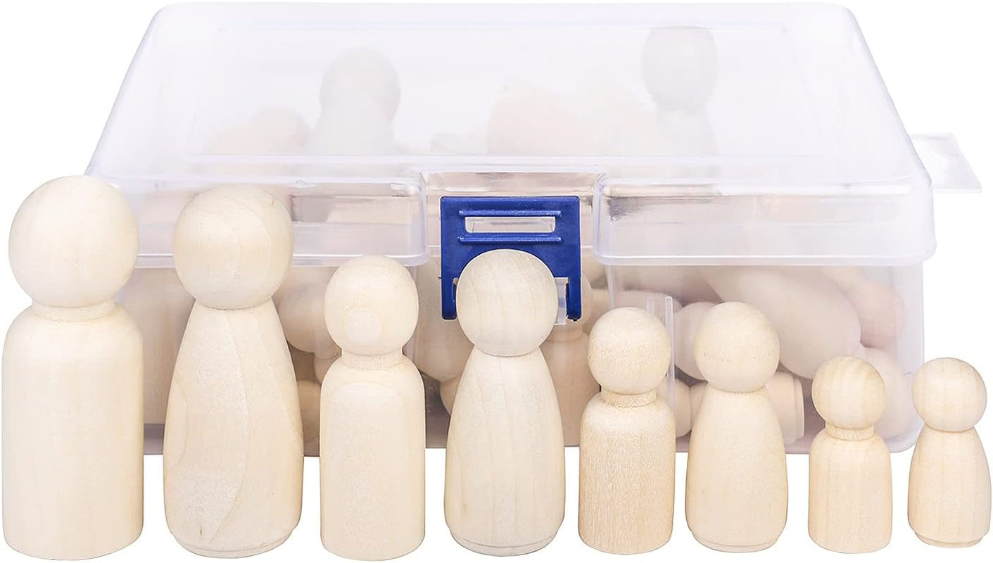 Wooden Peg Dolls with a Storage Case, 50Pcs Unfinished Wooden People for DIY and Painting, Nature and Plain Wooden Figures for Craft Art Projects and Decoration, Graffiti Toy for Kids.