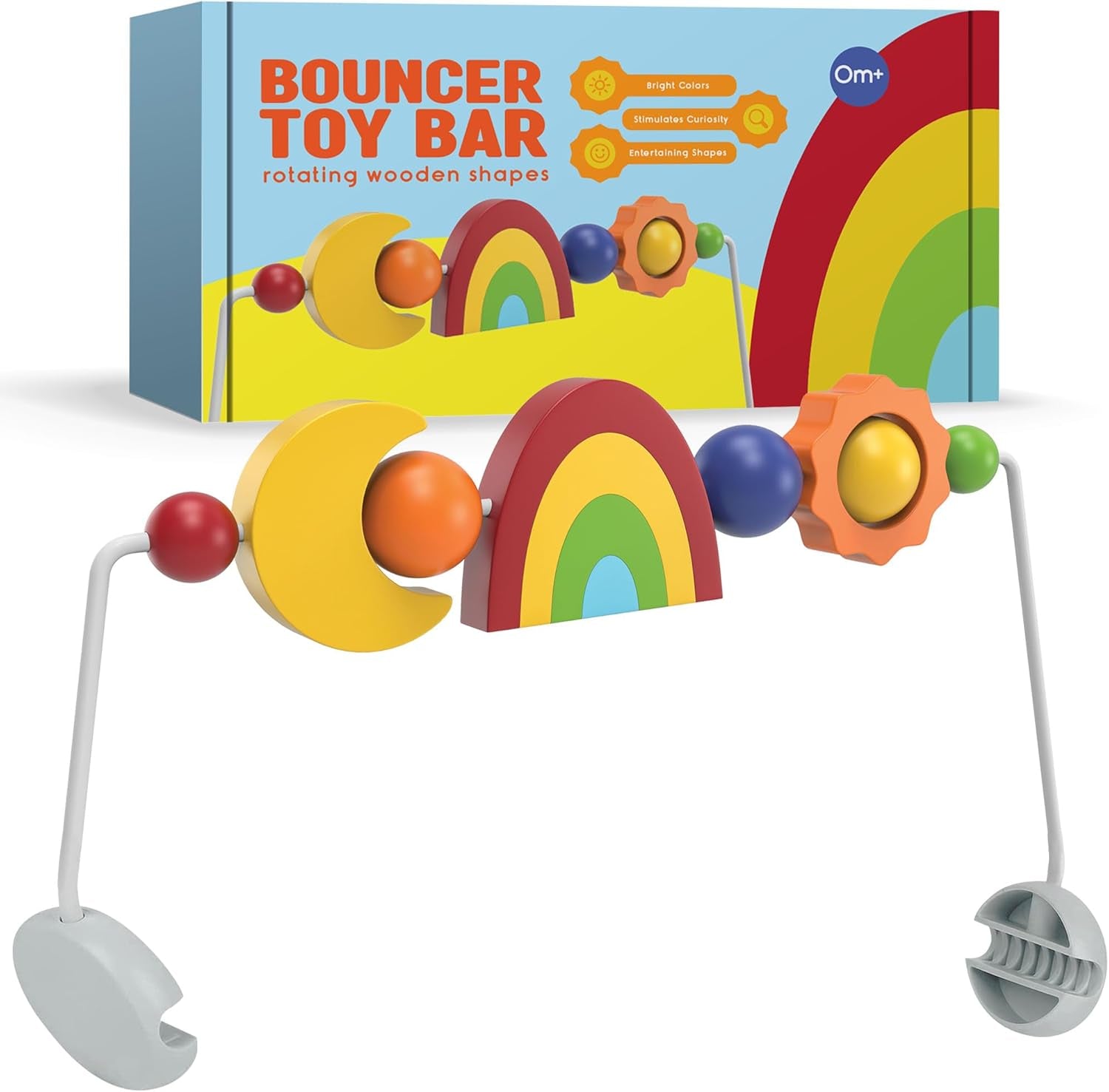 Toy Bar Compatible with Baby Bjorn Bouncer Toy Bar - Engaging Colorful Shapes - All Wood - Spinnable - Nature-Inspired Figures Bar Compatible with Baby Bjorn Bouncer