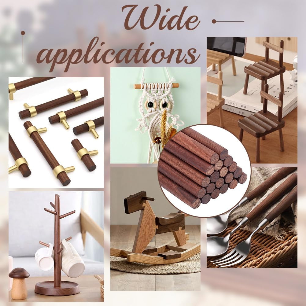 20 Pcs Walnut Dowel Rods 10Mm X 14.9Cm Walnut Wood Sticks Unfinished round Sticks Wooden Carving Blocks Wooden Stick for Building Model Material DIY Craft Supplies - Coconut Brown