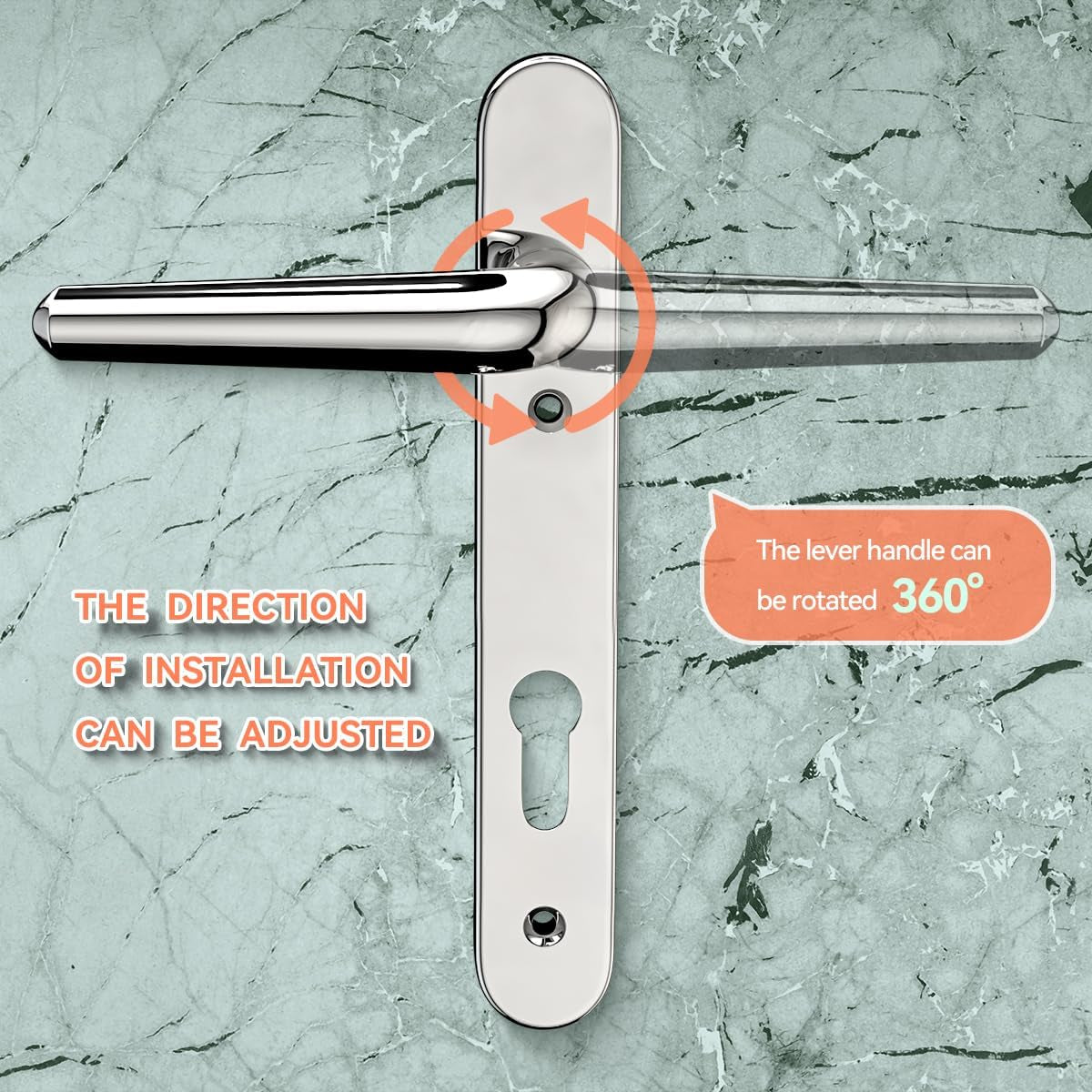 1 Set Polished Chrome UPVC Door Handle Set Stainless Steels 304, 92Mm Backset,122Mm Screw Hole Distance, 219Mm Plate Length Front Door Handles for UPVC Door