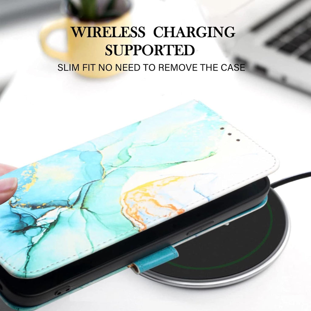 Honor X6B Case Shockproof Phone Case Cover Marble Silicone Case Leather Flip Folio Wallet Cover with Card Holder Stand Case for Honor X6B- Green