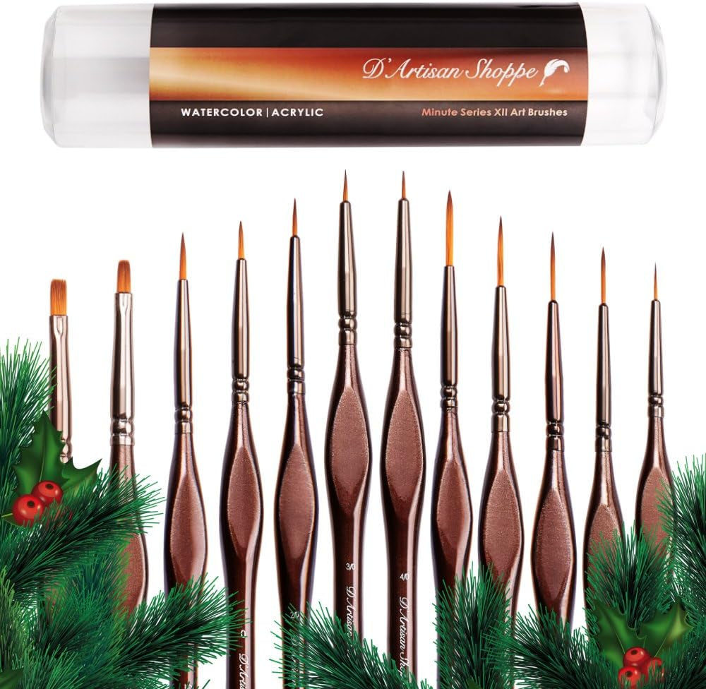 Miniature Paint Brushes Art. Minute Series XII 12Pc Fine Detail Paint Brush Set for Model Miniature Painting Kit. Fine Point Small Artist Brushes for Acrylic Painting Oil Watercolor Warhammer 40K