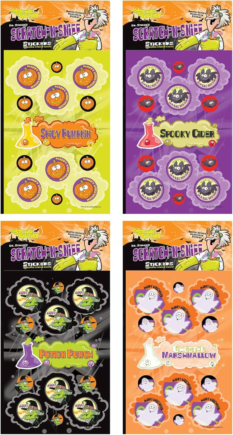 Dr. Stinky'S Scratch N Sniff Stickers Halloween 4-Pack- Spicy Pumpkin, Ghosted Marshmallow, Spooky Cider, Potion Punch