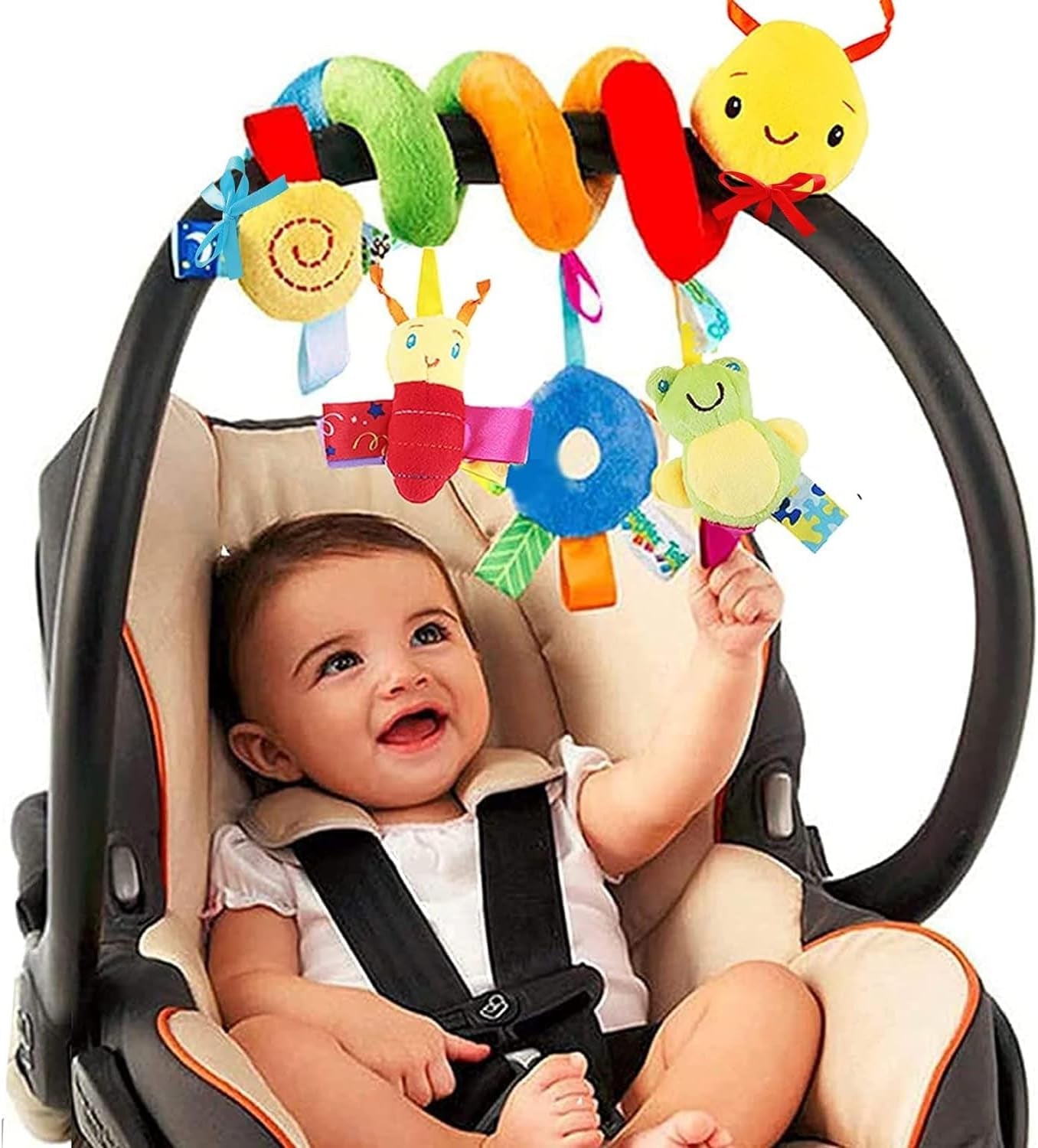 Spiral Car Seat & Stroller Activity Toy - Baby Sensory Toys Soft Hanging Toys for Babies 0-12 Months Boys Girls Carseat Crib Stroller, with Ringing Bell, Music