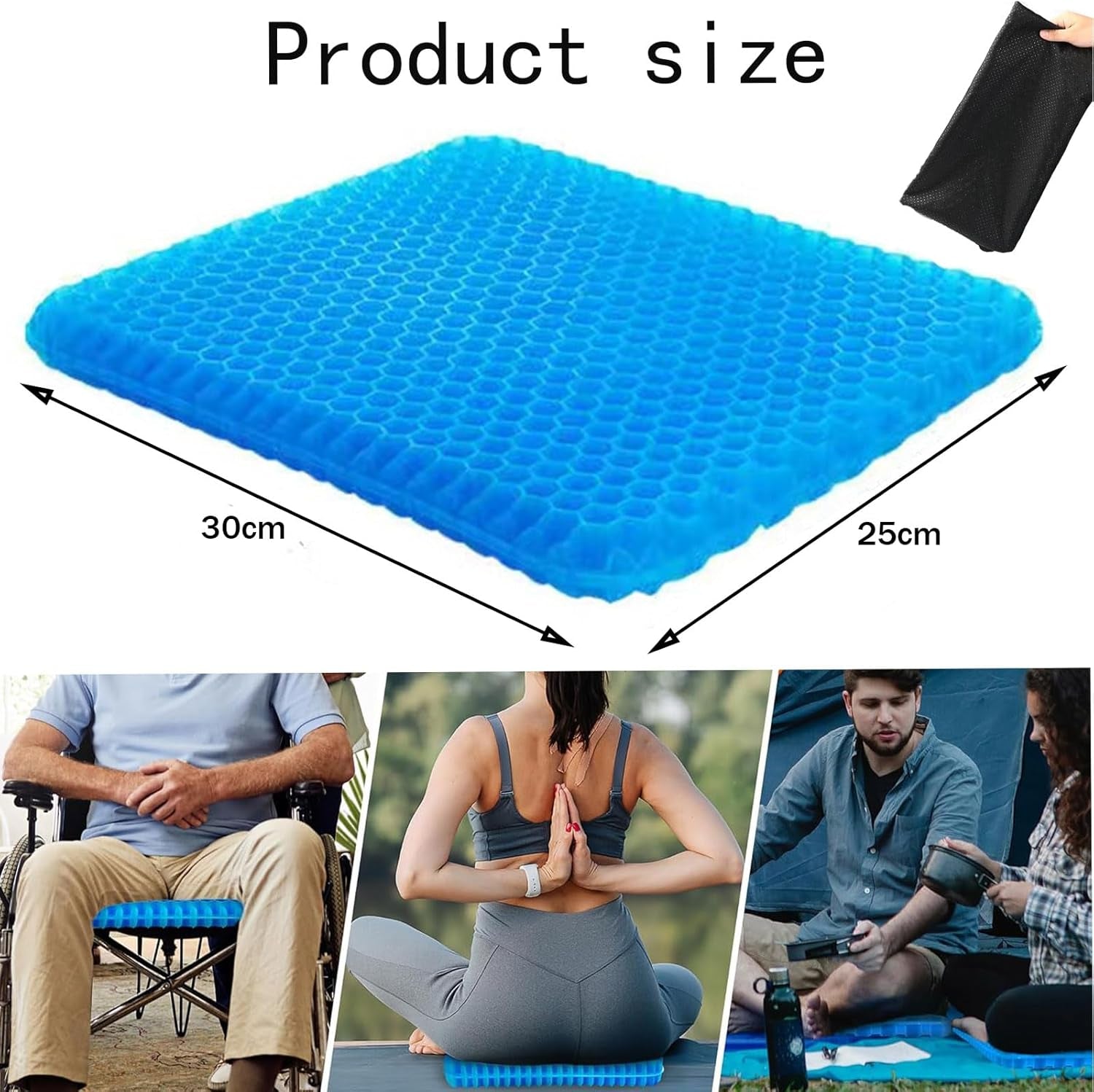 Soft Sitter Cushion, 2025 Cooling Seat Cushion Thick Big Breathable Honeycomb Design Non-Slip Pillow Back Support Cushion, Double Thick Gel Cushion for Car Office Home Wheelchair & Chair Pressure Reli