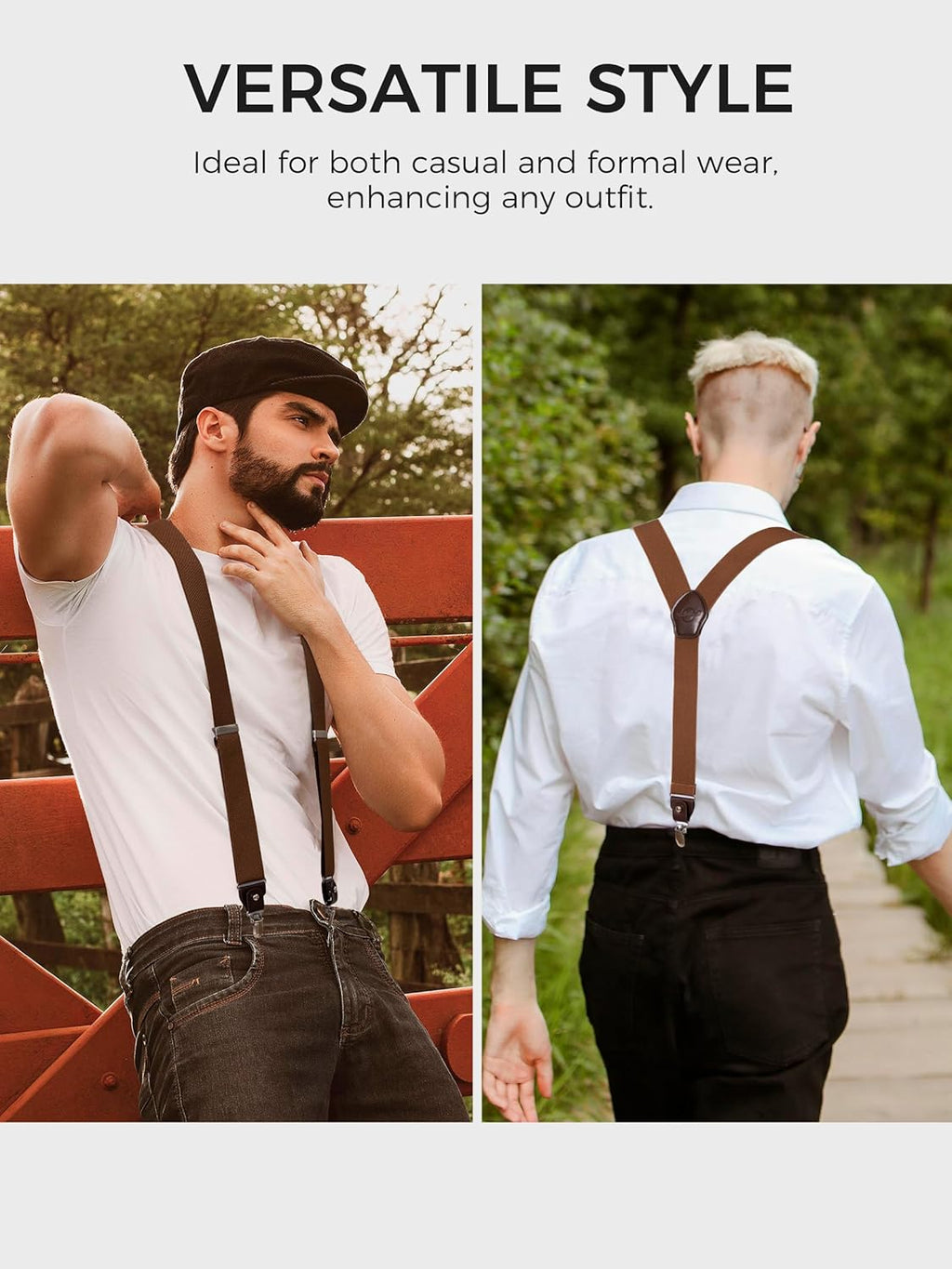 Braces for Men with Clip and Button Attachment Options, Includes 6 Buttons, 1.4 Inch Width Y-Shape for Heights up to 6'7", Stainless Steel, XL Elasticity Adjustment Suspenders