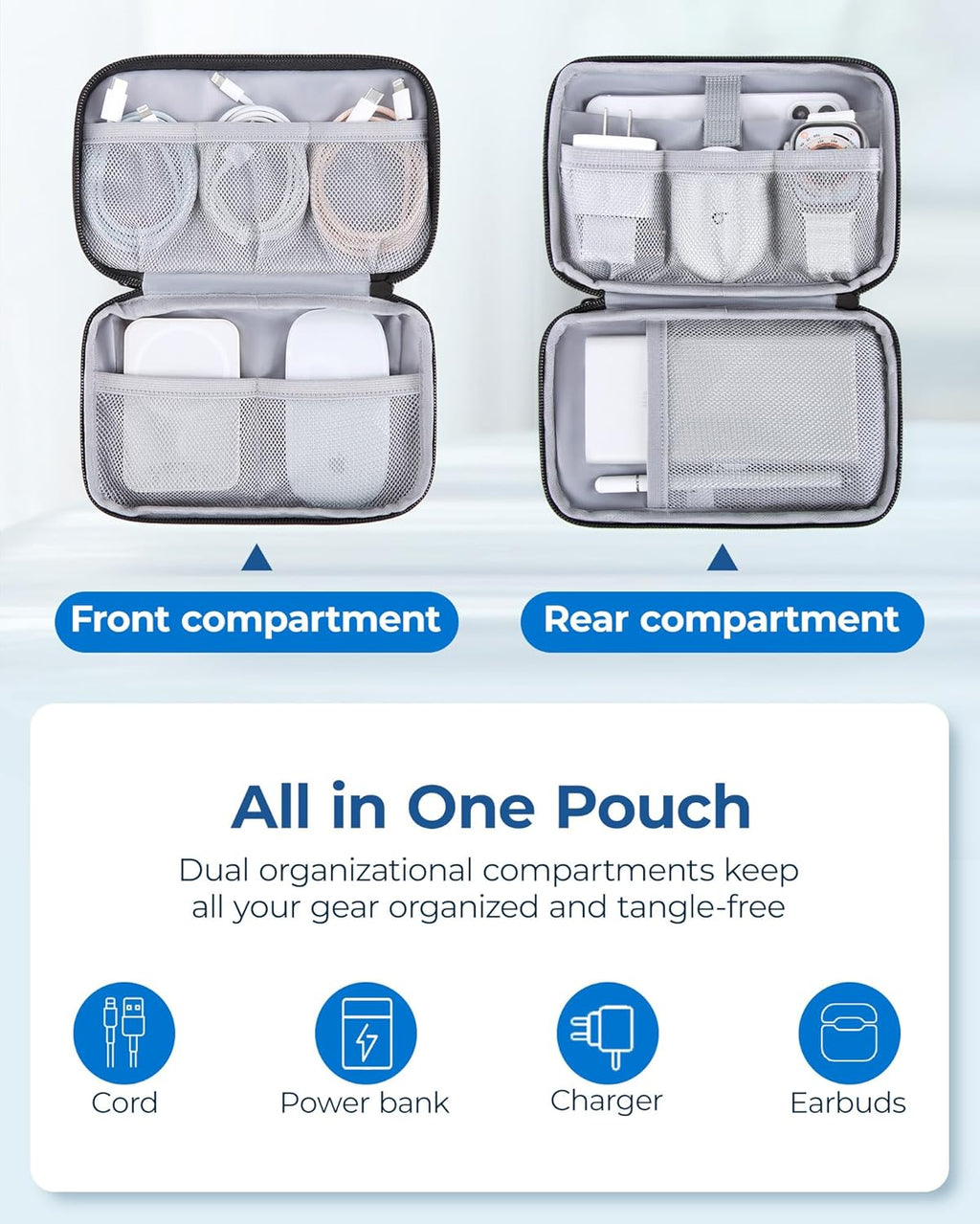 Electronics Organizer Travel Case, Cable Organiser Pouch, Travel Essentials, Tech Organiser, Travel Accessories Bag for Charging Cable, Flash Drive, Power Bank, USB, Black