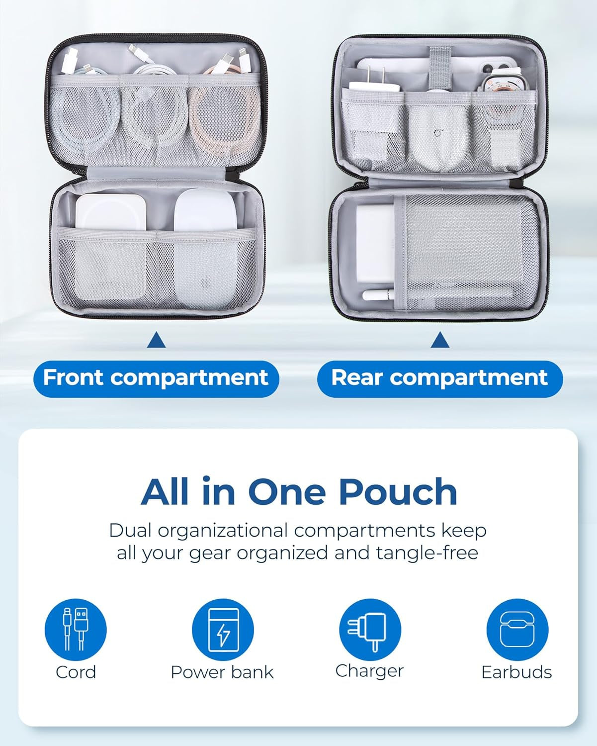 Electronics Organizer Travel Case, Cable Organiser Pouch, Travel Essentials, Tech Organiser, Travel Accessories Bag for Charging Cable, Flash Drive, Power Bank, USB, Black