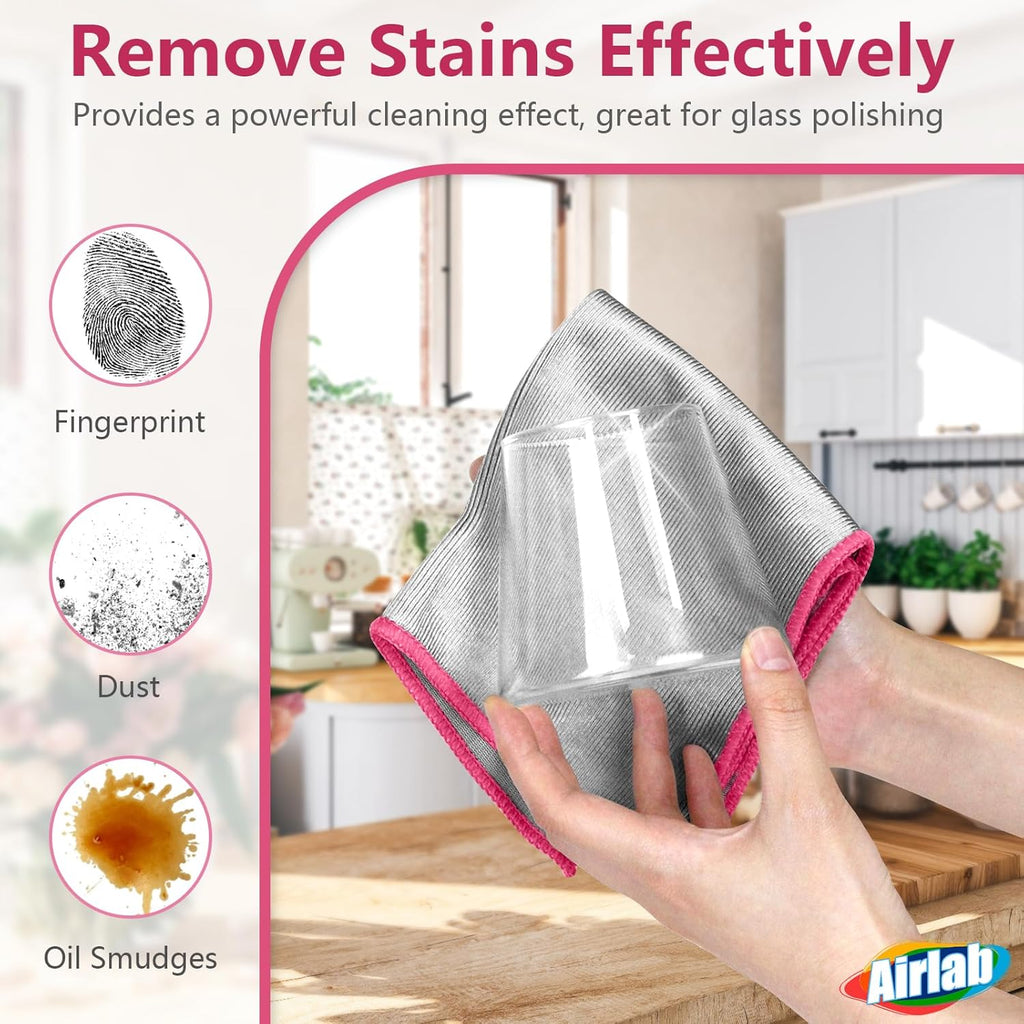 6X Double-Sided Glass Cloth, Window Cleaning Cloths Streak Free, Thickened Magic Cleaning Cloth for Home All Purpose, Lint Free Polishing Cloth for Mirrors, Stainless Steel and Glass Cabinets