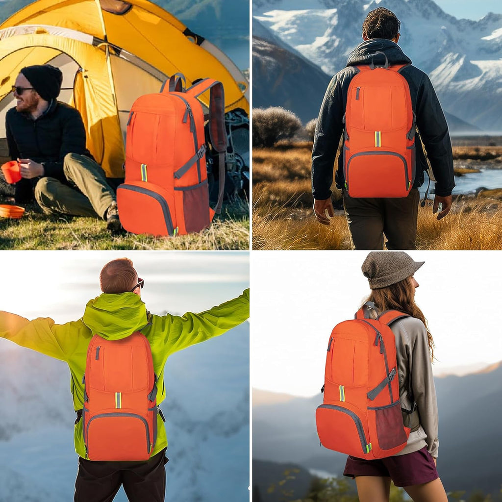 Hiking Backpack, 35L Camping Travel Backpack Packable Outdoor Sports Camping, Water Resistant Lightweight Travel Daypack for Men Women, Orange