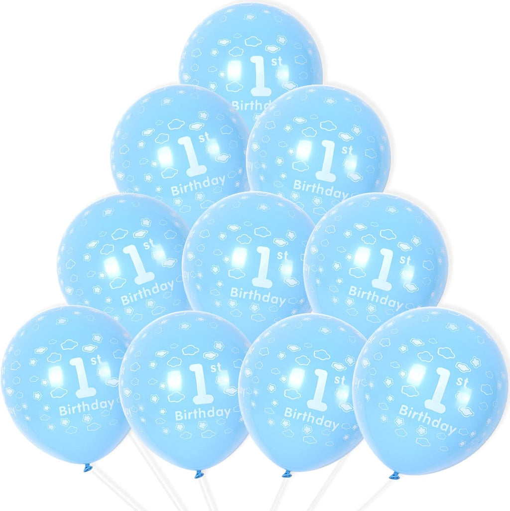 1St Birthday Balloons First Birthday Decorations 12" Latex Blue Happy 1St Balloons for Baby Boy'S Party Prince Anniversary Decorations, Pack 10 with Balloon Spare & Ribbon