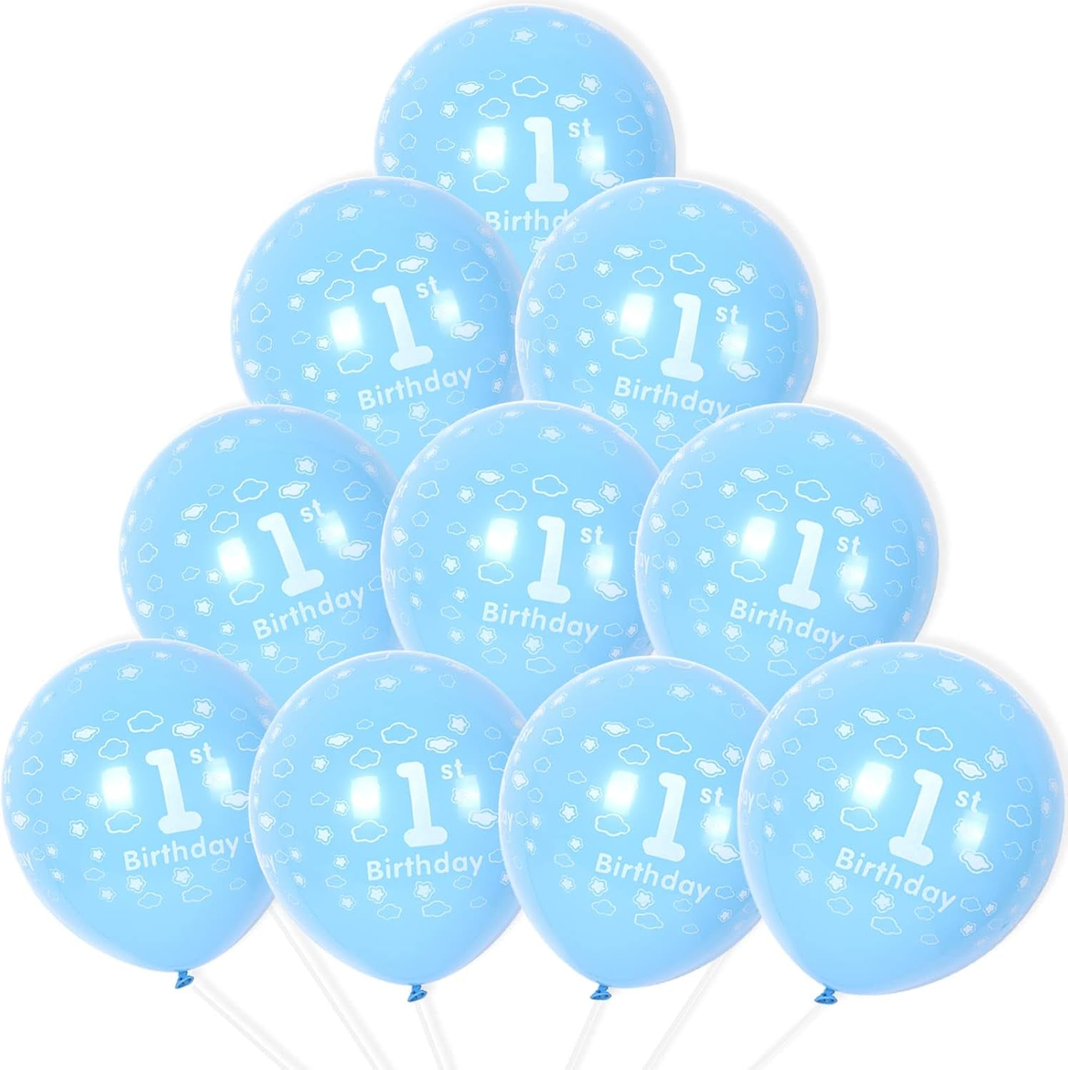 1St Birthday Balloons First Birthday Decorations 12" Latex Blue Happy 1St Balloons for Baby Boy'S Party Prince Anniversary Decorations, Pack 10 with Balloon Spare & Ribbon