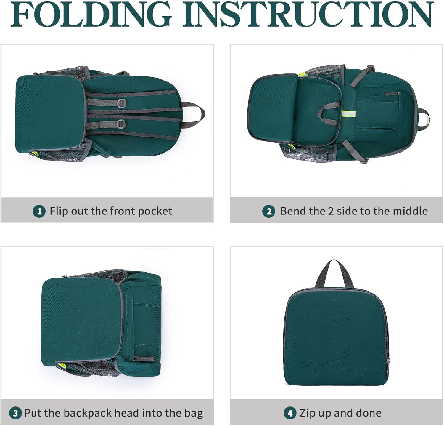 Hiking Backpack, 35L Camping Travel Backpack Packable Outdoor Sports Camping, Water Resistant Lightweight Travel Daypack for Men Women, Green