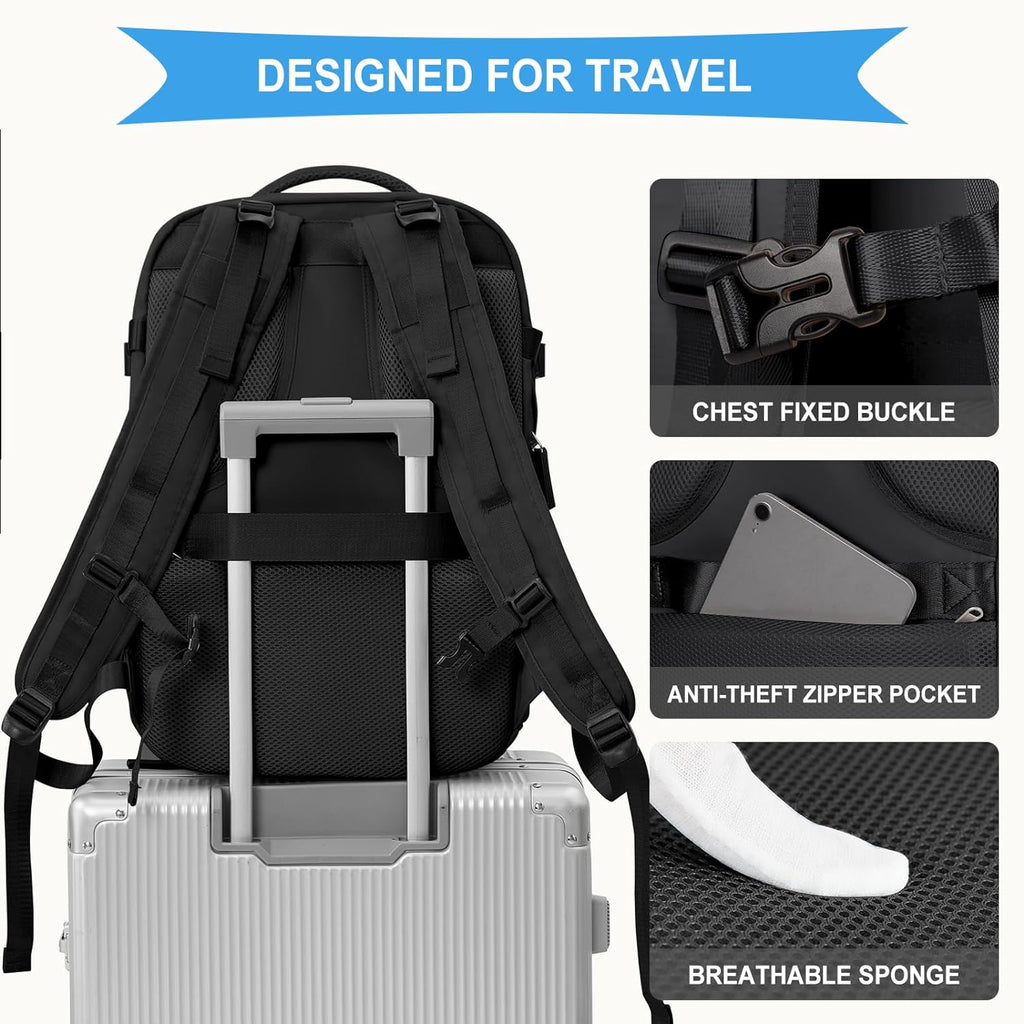 Large Travel Backpack for Women Men, Carry on Backpack,Hiking Backpack Waterproof Outdoor Sports Rucksack Casual Daypack Expandable Heavy Duty Extra Large Backpack Black Expansion