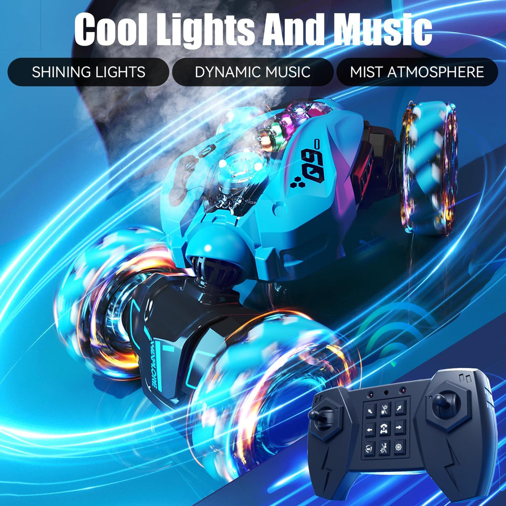 RC Stunt Car,2.4Ghz 4WD Remote Control Gesture Sensing Toy Cars,Double Sided Driving,360 °Rotation,Off Road Vehicle,Hand Controlled RC Car with Lights&Music, Birthday Gifts for Boys&Girls(Blue)
