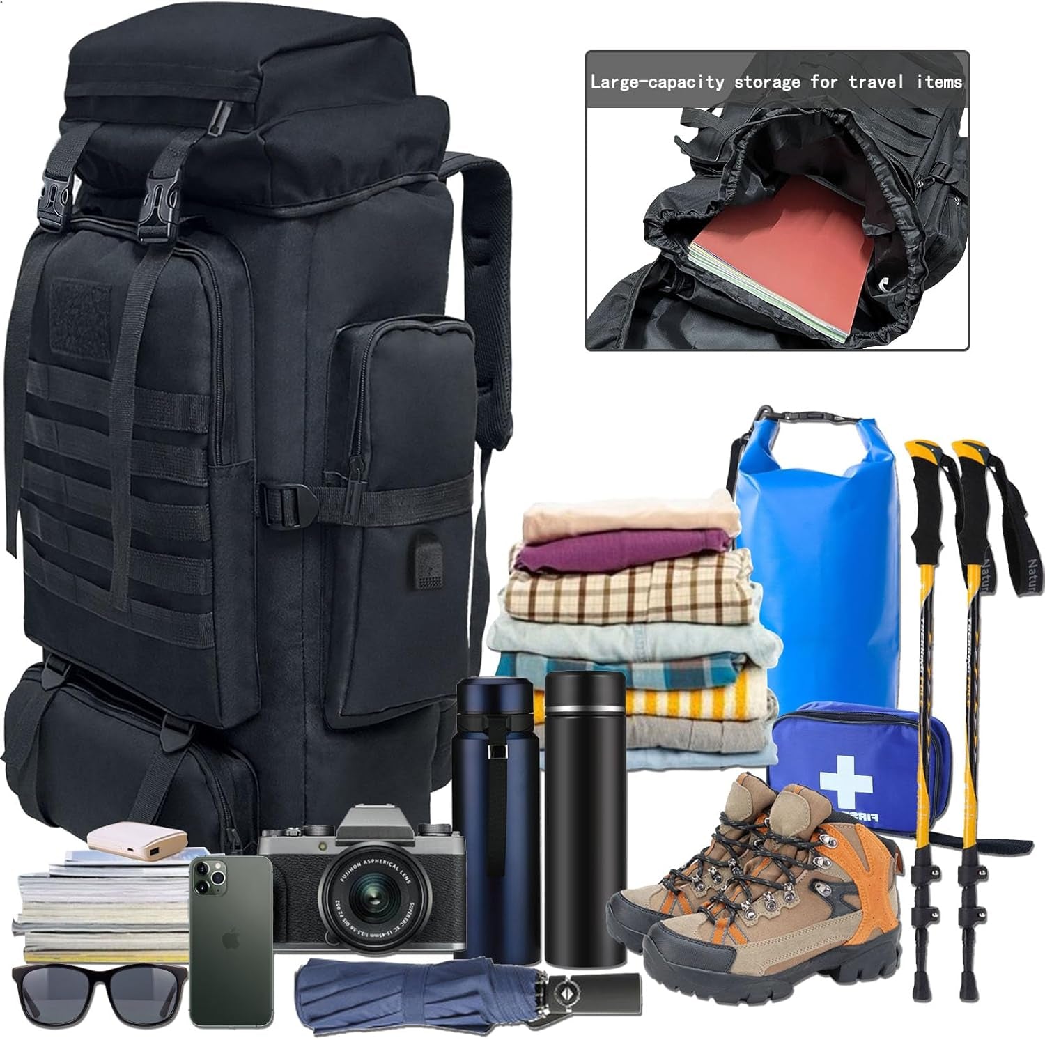 80L 100 Liters Camping Hiking Military Tactical Backpack,Water Resistant Large Travel Daypacks Outdoor MOLLE Rucksack