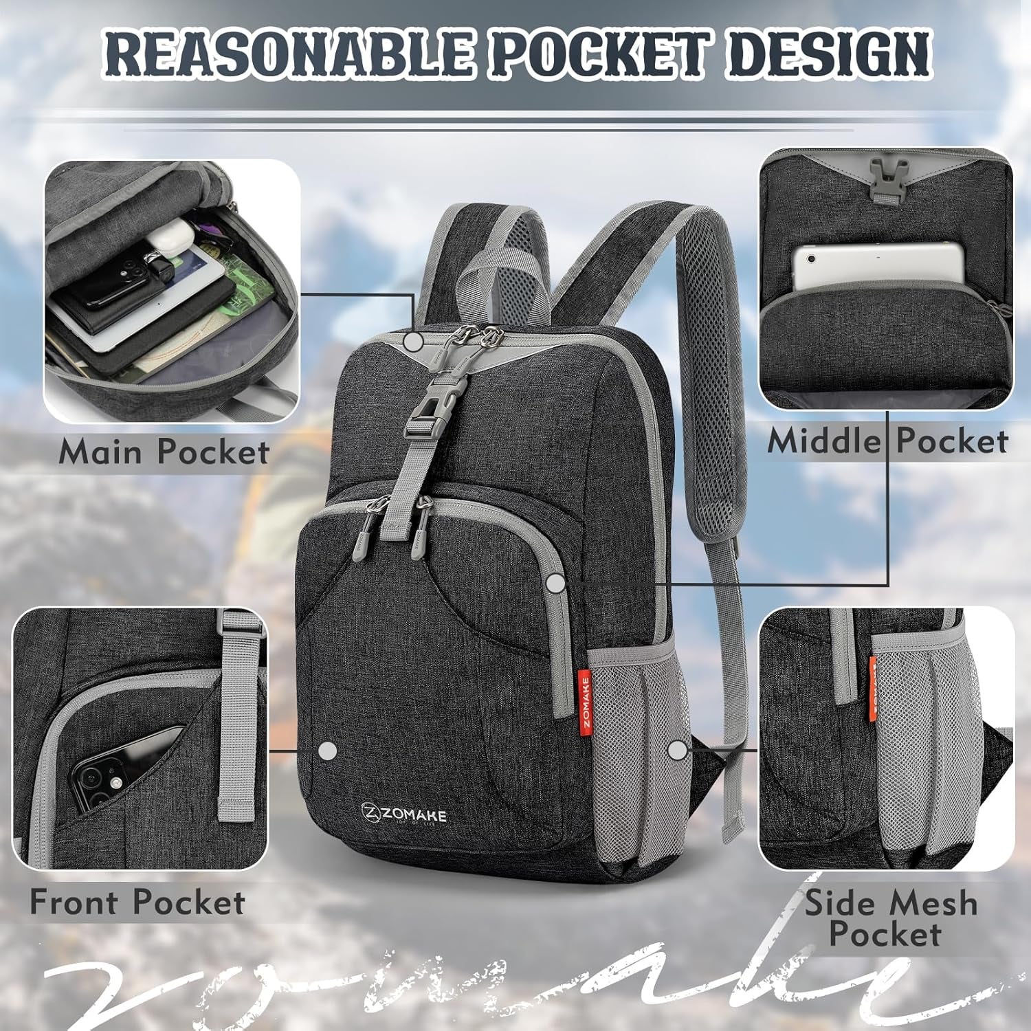 Ultra Lightweight Backpack 10L, Small Hiking Daypack Water Resistant Travel Daybag Ultra Light Backpacks for Hiking (Black)