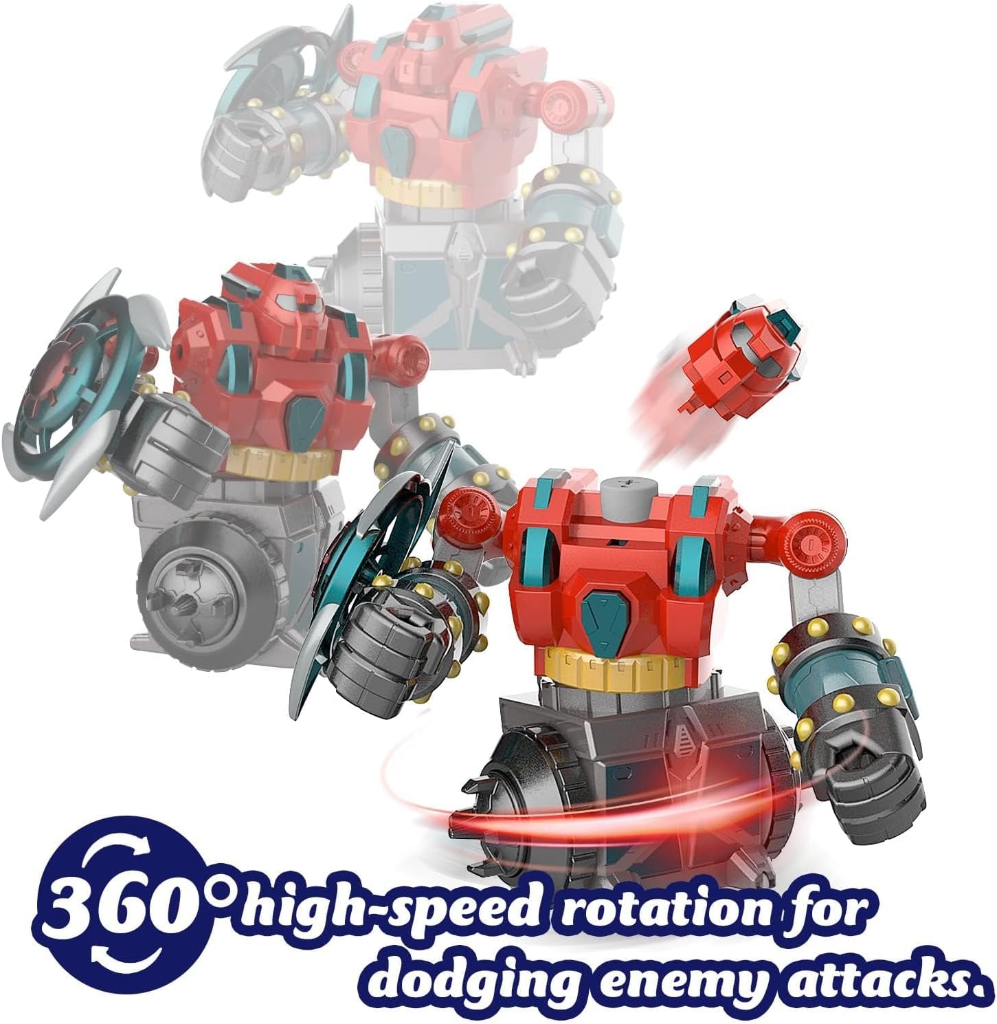 360-Degree Rotating Battle Robot - Remote Control Fight Robot with Shields and Fist Weapons, Birthday or Graduation Gift for Boys over 6 Years Old (Blue)