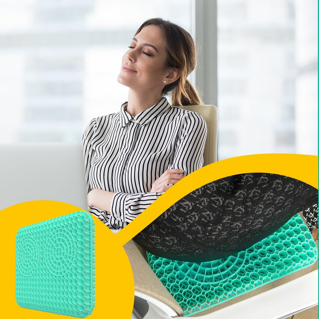 Extra Thick Gel Seat Cushion for Long Sitting, 1.6-Inch Cooling Cushion for Pressure Relief, Breathable Nonslip Cover for Office Chairs