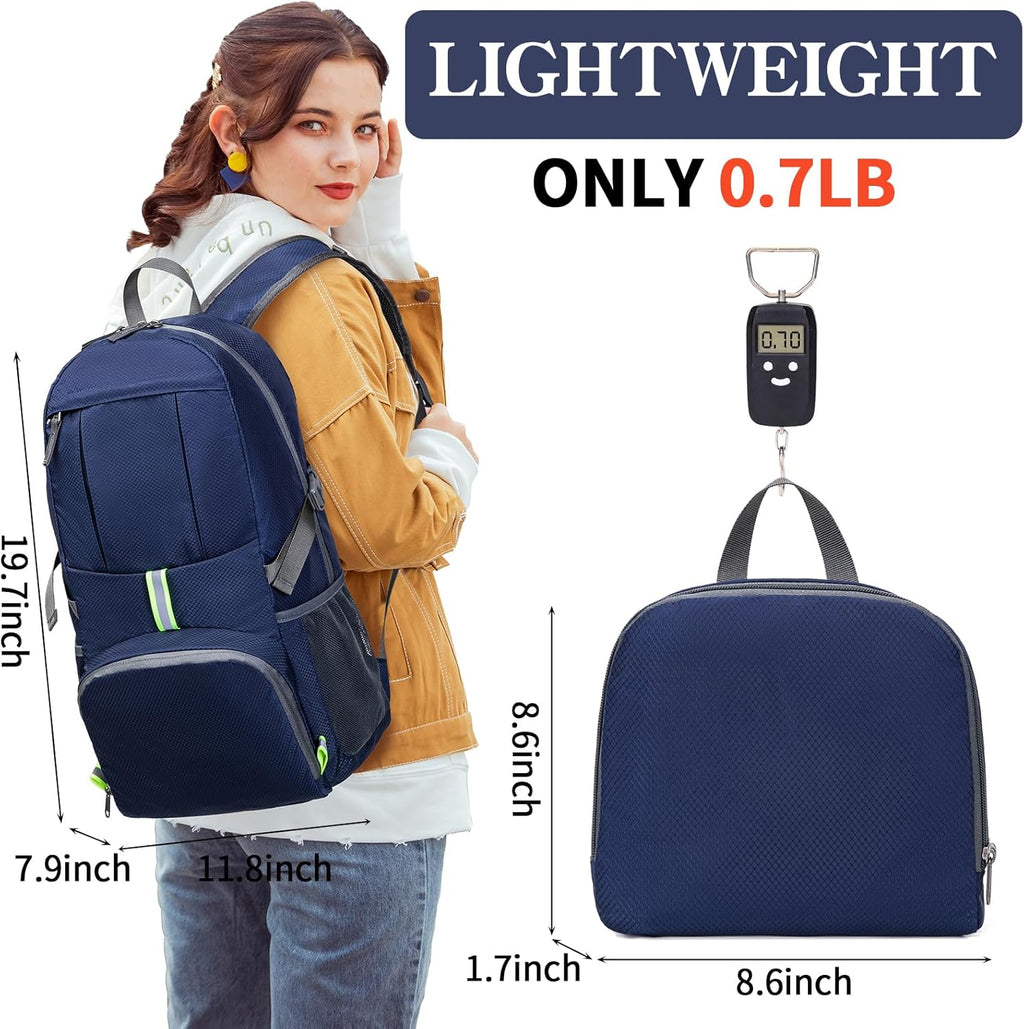 Hiking Backpack, 35L Camping Travel Backpack Packable Outdoor Sports Camping, Water Resistant Lightweight Travel Daypack for Men Women, Navy Blue