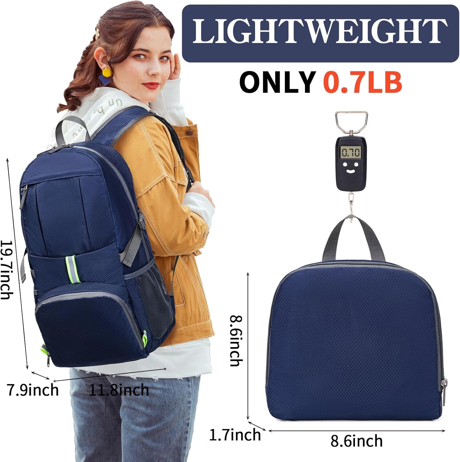 Hiking Backpack, 35L Camping Travel Backpack Packable Outdoor Sports Camping, Water Resistant Lightweight Travel Daypack for Men Women, Navy Blue