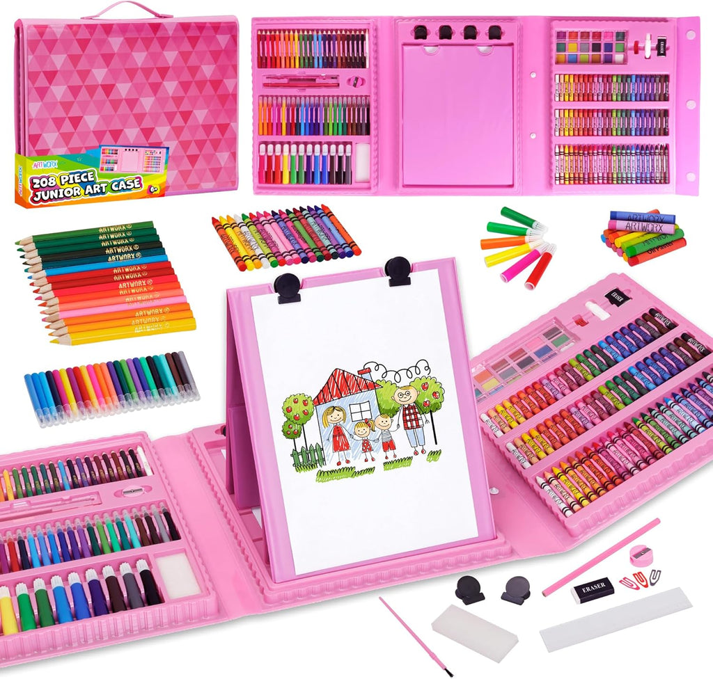 208 Piece Painting and Colouring Set Kids Art Set with Case & Easel - Drawing Set for Kids - Art Set Storage Box - Boys and Girls Gift or Present - Arts & Crafts Supplies for Juniors Age 6-12