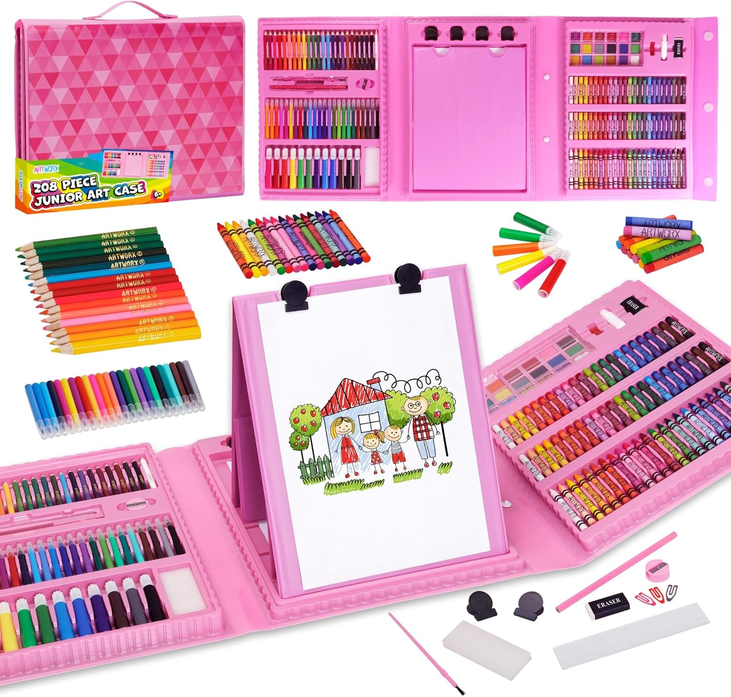 208 Piece Painting and Colouring Set Kids Art Set with Case & Easel - Drawing Set for Kids - Art Set Storage Box - Boys and Girls Gift or Present - Arts & Crafts Supplies for Juniors Age 6-12