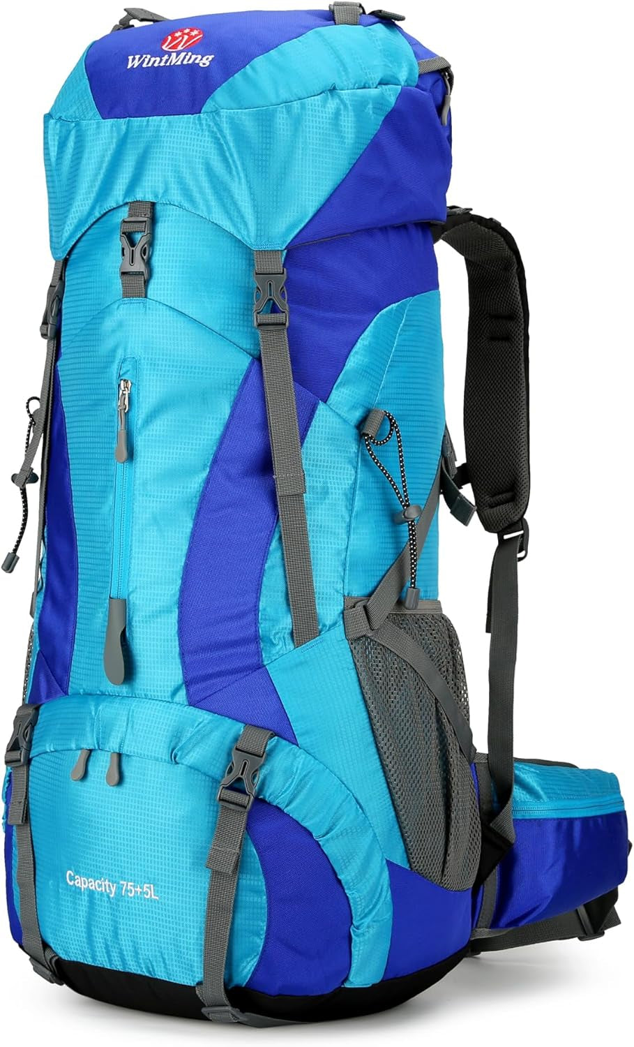 Hiking Backpack for Men and Women 70L+5L Waterproof Lightweight Camping Daypack with Rain Cover for Outdoor Travel Mountaineering - Frameless (Blue)