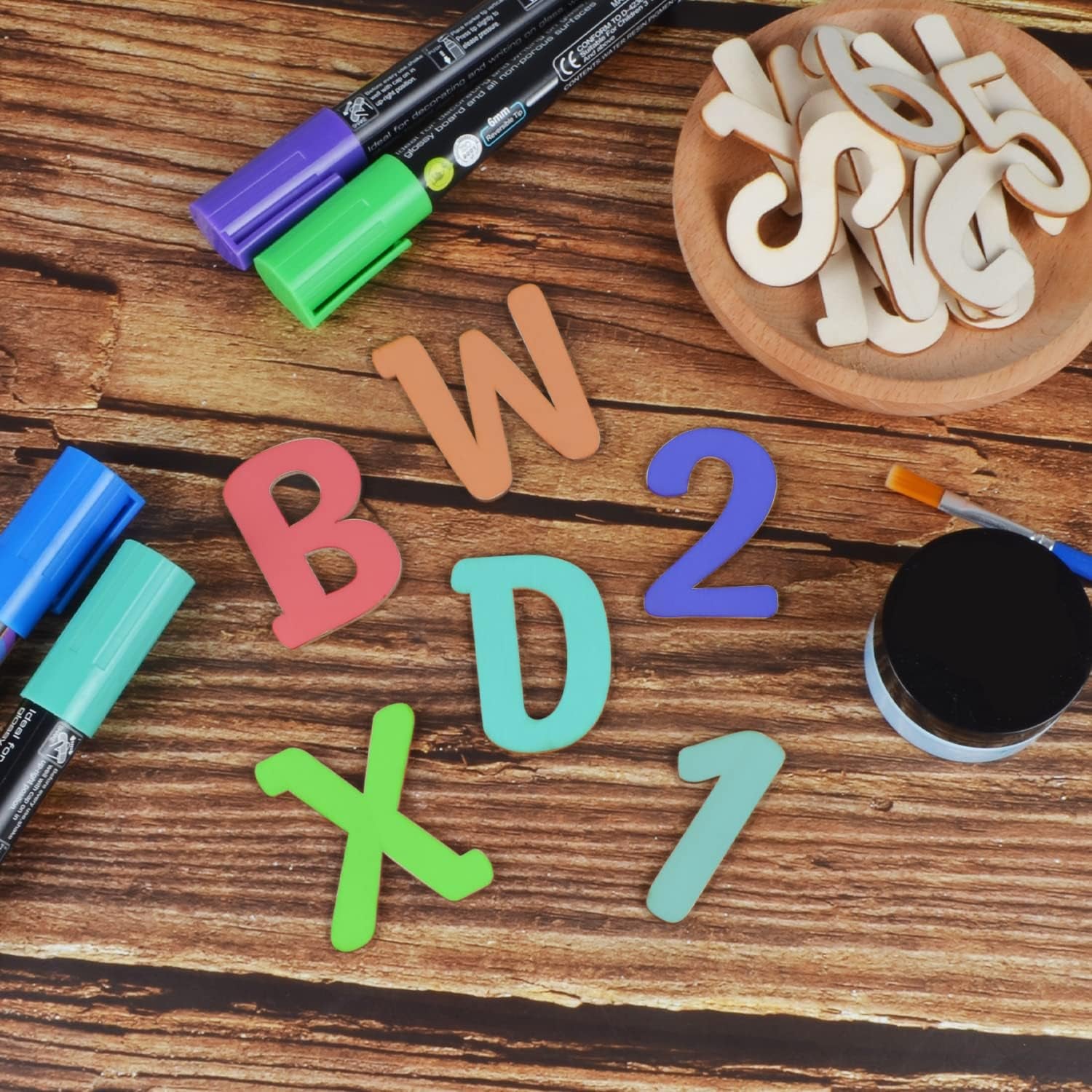 124Pcs Wooden Letters for Crafts 5Cm Unfinished 2 Inch Capital Wooden Alphabet Letters Numbers Small Wood Letter for Children'S Names DIY Painting Arts Kids Spelling Learning Wall Embellishment Decor
