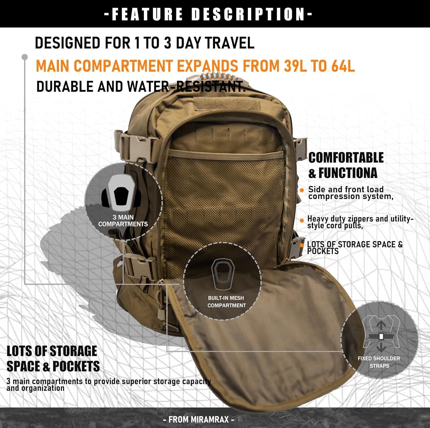 Tactical Backpack Military Hiking Daypack - Molle Backpack for Men 3 Day Assault Pack Bug Out Bag for Camping Travel Army Hunting Gym Rucksack Survival (Coyote)