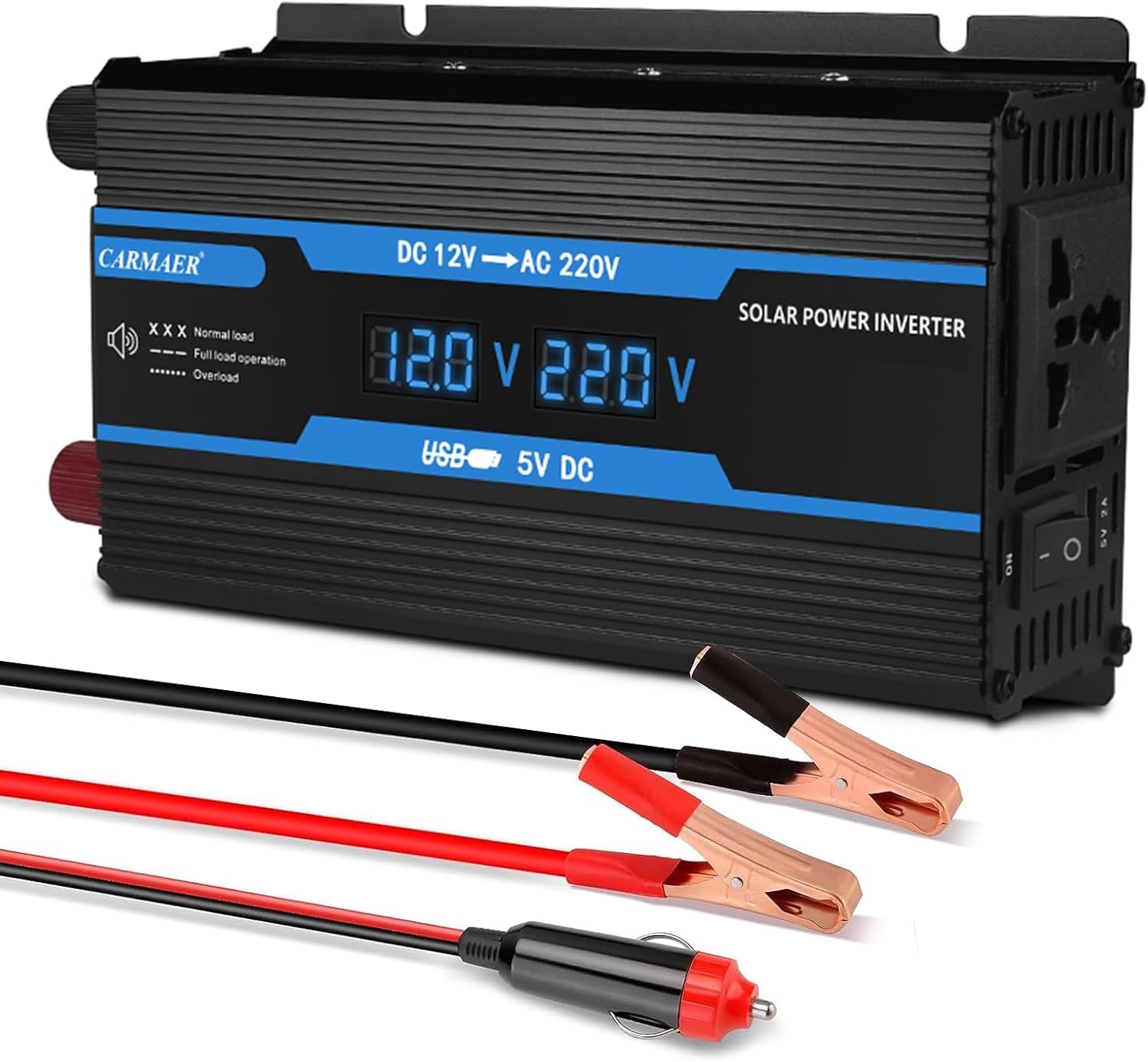 2200W Power Inverter, Power Inverter DC 12V to AC 240V, Car Inverter, with LCD Display, with USB Port, with Car Cigarette Lighter Adapter, Suitable for Cars/Outdoors/Travel/Home