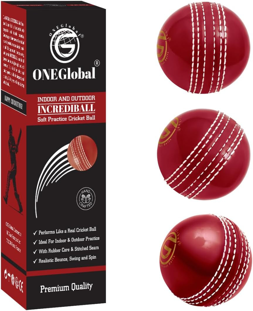 Incrediball Soft Practice Cricket Ball | Outdoor & Indoor Rubber Cricket Ball with Core & Stitched Seam | for Practice, Honing Skills & Family Fun