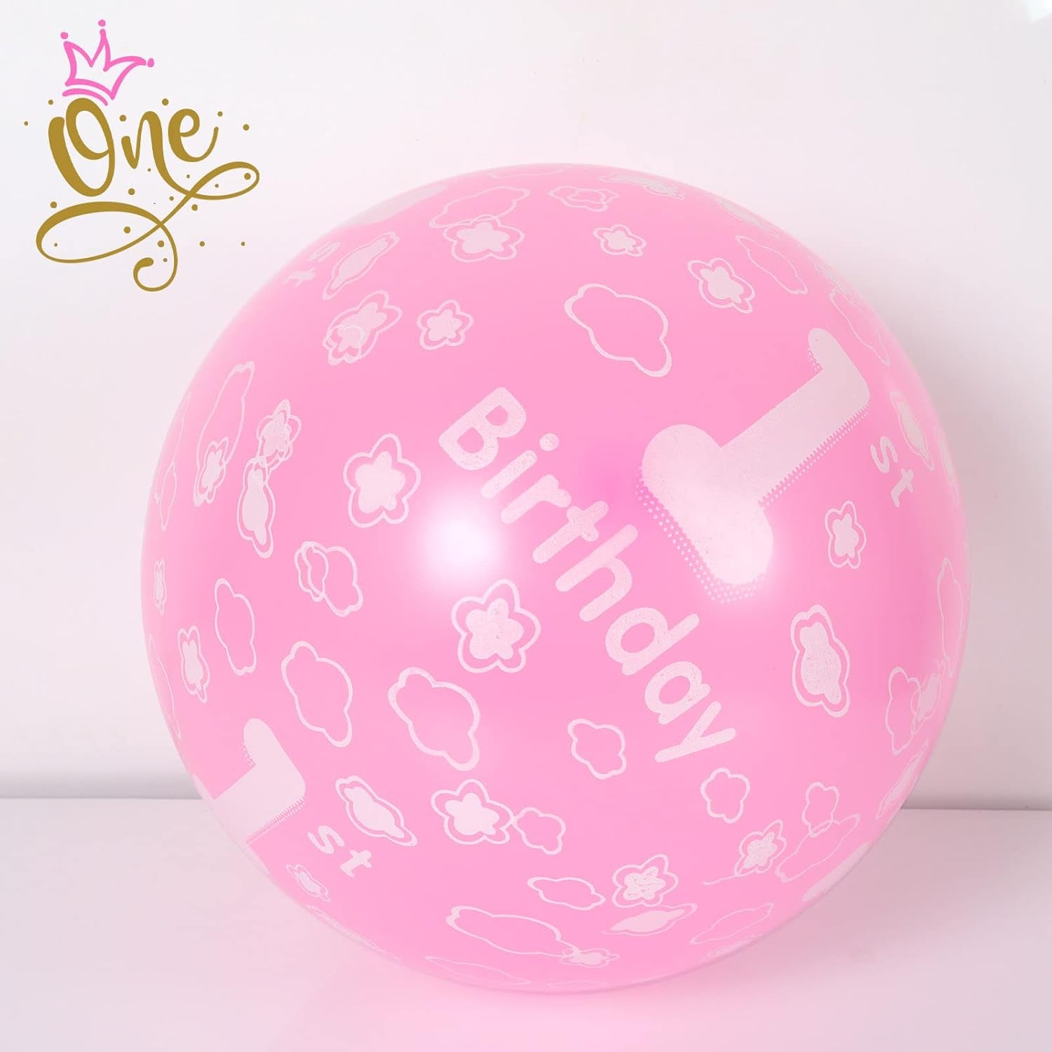 1St Birthday Pink Balloons - Happy 1St Birthday Decorations for Baby Girl'S Party, Pack of 10 with Spare & Ribbon