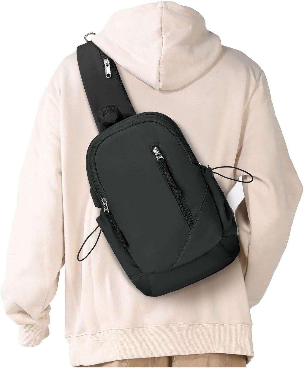 Small Black Sling Crossbody Bag for Men Women, Tactical Backpack Shoulder Daypack Mini Anti-Theft Motorcycle Chest Bags, Small One Strap Backpack for Casual Travel Hiking Outdoor Sports