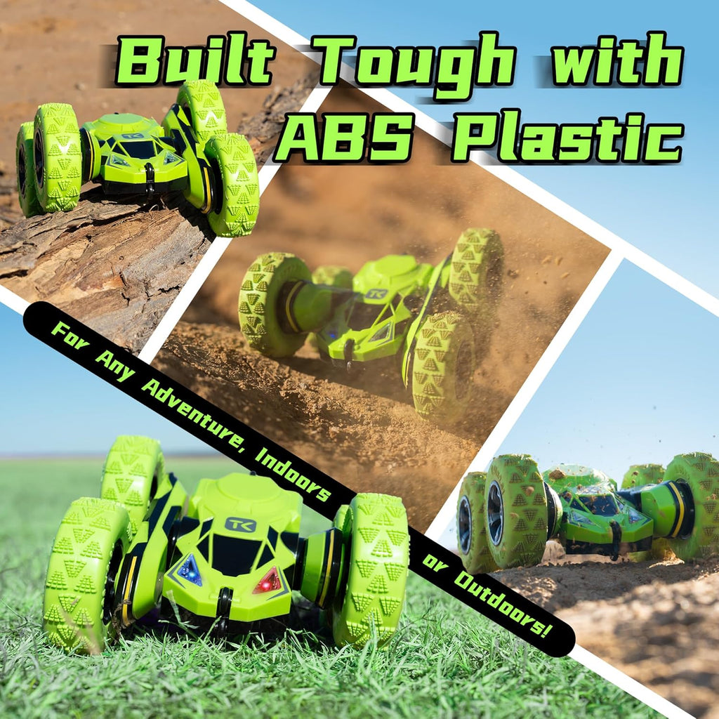 RC Stunt Cars Remote Control Car Double-Sided Driving 360-Degree Flips Rotating Car Toy, Green