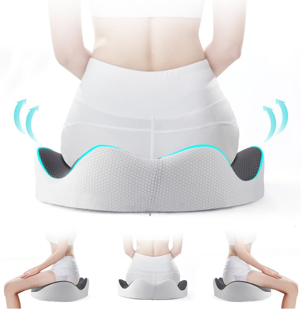 Memory Foam Seat Cushion for Office Chair, Home Chair, Car Seat, Airplane, Wheelchair, Pain Relief for Long Sitting, Non-Slip Bottom, Removable Cover