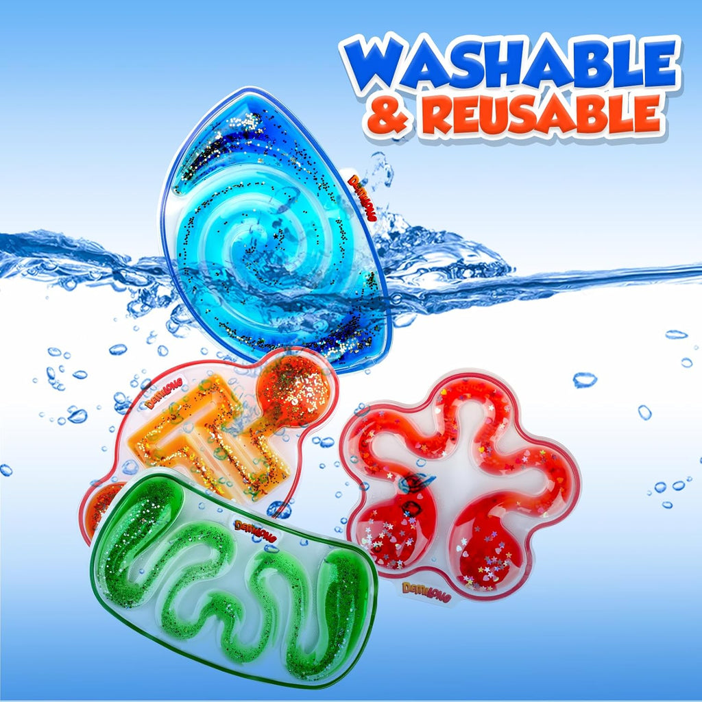 Squishy Sensory Toys for Kids - 4 Pack Fidget Toy Sensory Maze for Autism - Stress Anxiety Relief Toys for Calm down - Squeeze Fidget Toy Filled Goo, Glitter, Prizes for Kids Classroom